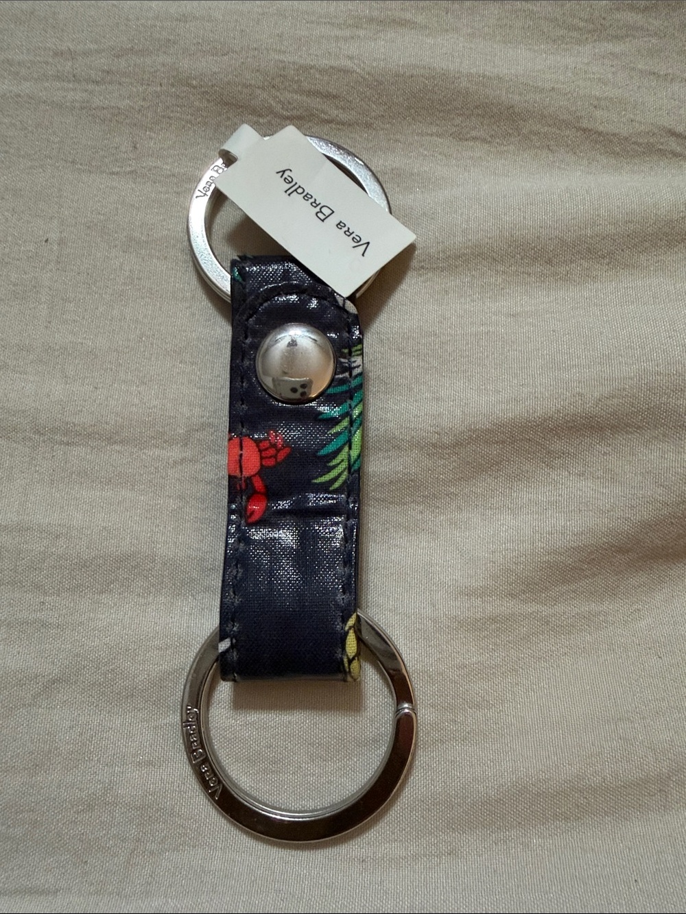 Vera Bradley Navy Floral Key Ring with Red and Green Accents